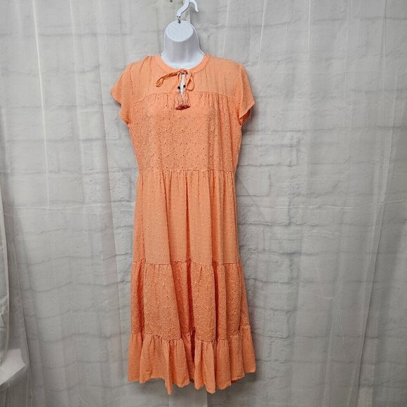 Kate & Sam Orange Peasant Dress Midi Swiss Dot Embroidered Eyelet Boho S - Picture 1 of 11
